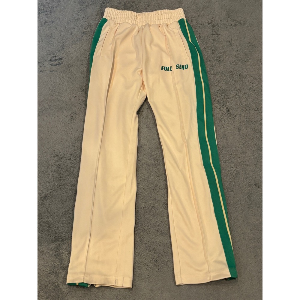 Full Send Nelk Track Pants Cream Green Yellow Striped Mens Small Zippers
